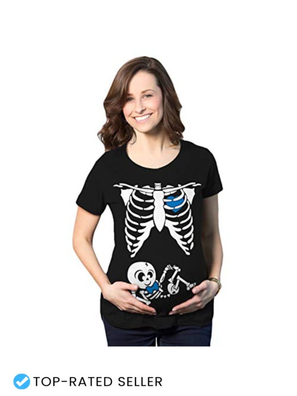 Maternity Skeleton Halloween Pregnancy T-Shirt Funny Baby Announcement Cotton